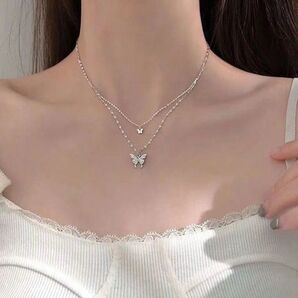 ネックレス ペンダント 2連ネックレス 蝶々 ジュエリー おしゃれ かわいい フェミニン 韓国