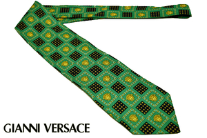 N-1215★送料無料★超美品★GIANNI VERSACE ジャンニ ヴェルサーチ★イタリア製 グリーン緑色 メデューサ柄 シルクネクタイ