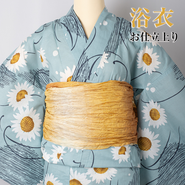 【仕立て上がり浴衣】送料無料!NO.623 新品【コーマ地 ひまわり ミント】Face Girl(ゆかた 浴衣 仕立て済 プレタ)