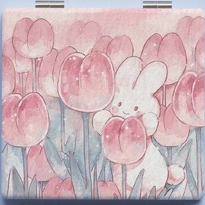 かわいいチューリップとうさぎの両面コンパクトミラー