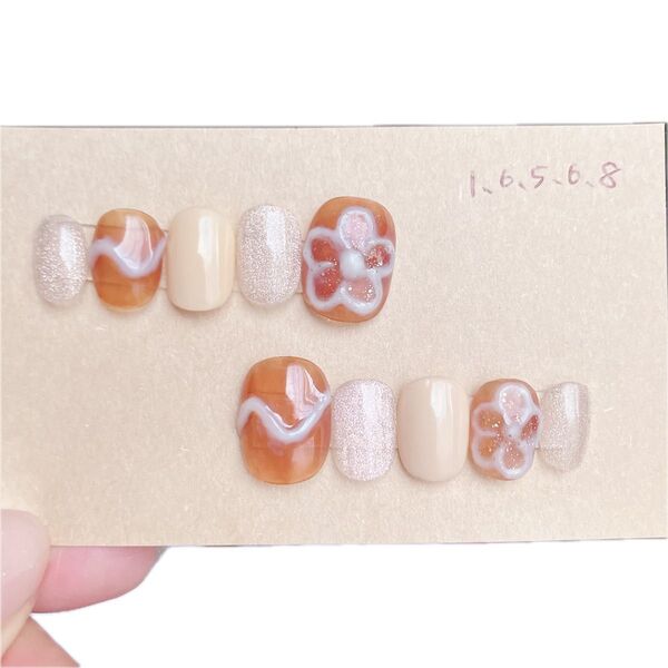 (現品)ネイルチップ/フラワーネイル/ブラウン/ニュアンスネイル/マグネット