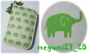 <.. pocketbook case >M# elephant san green × beige # hand made!# laminate # vinyl coating 