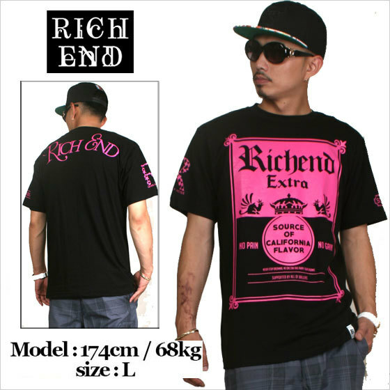 RICHEND/リッチエンド Ｔシャツ 【EXTRA】 ブラック×ショッキングピンク（サイズ：M）〔 アメージング 服 〕