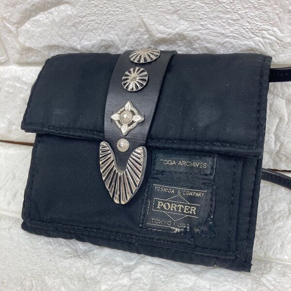 希少レア TOGA ×PORTER ショルダーウォレット ブラック 黒 三つ折り財布 コラボ トーガ ポーター