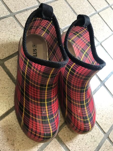 ケーズプラス K's PLUS レッドチェックガーデニングブーツ ショートレインシューズ (RED/check)