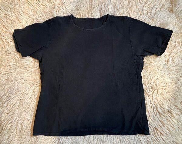 plantation プランテーション シャツ素材トップス ブラック 半袖ブラウス Tシャツ 黒 丸首