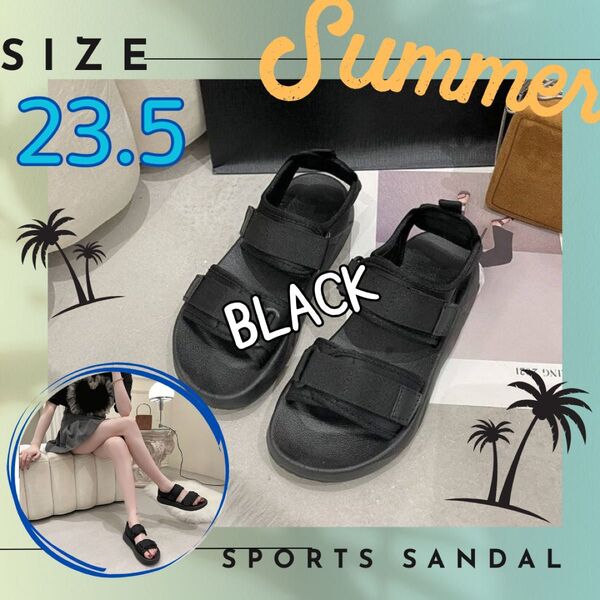 【美脚効果】軽量 疲れにくい 人気 スポーツサンダル 夏 海 プール 23.5cm 韓国 キャンプ アウトドア 数量限定