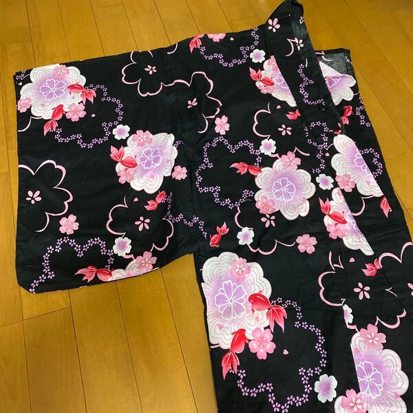 浴衣 レディース 金魚 黒地 桜 お花 レトロ アンティーク 大正ロマン 昭和レトロ