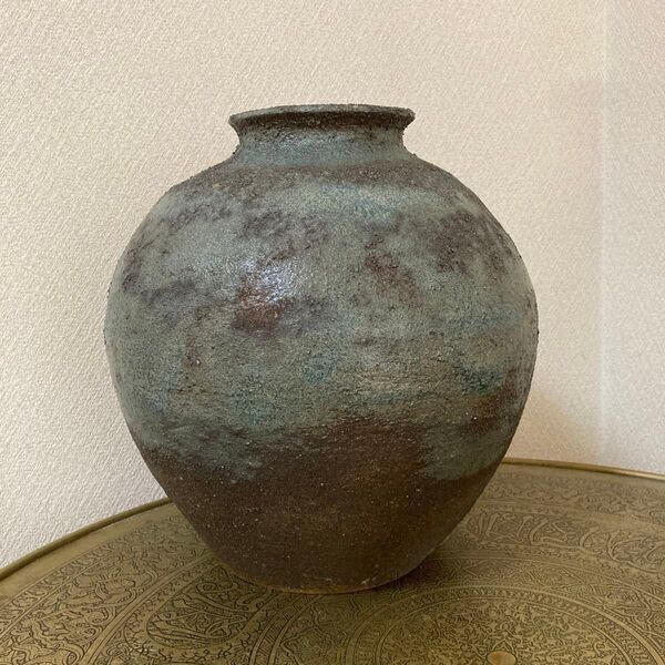 古壺 花瓶 飾り壺 銘あり〈検 登窯 三筋壺 自然釉 青備前 古越前 常滑 種壺