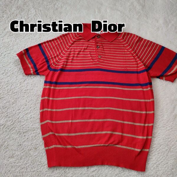 【美品】Christian Dior コットンポロシャツ ボーダー ニット