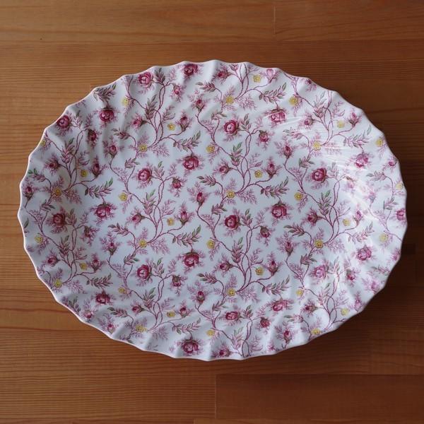 送料込 スポード ローズバッドチンツ オーバルプレート プラター 38cm 楕円大皿 Spode Rosebud Chintz #210807 食器 陶器 ピンク 薔薇 花柄
