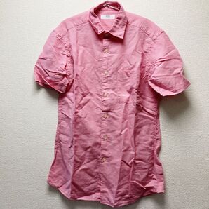 【メンズS】未使用★UNIQLO ユニクロ リネンコットン半袖シャツ ピンク 春夏 トップス