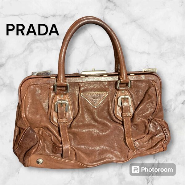 美品PRADA プラダウォッシュドレザーバッグ/ドクターバッグ/ギャランティ有り