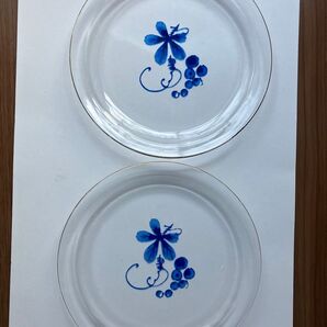 ガラスプレート ガラス皿 お皿 丸皿 花柄 金彩 中古 2枚セット