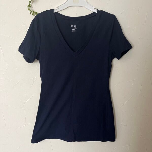 GAP ギャップ 半袖Tシャツ ネイビー ストレッチ生地 XS Vネック