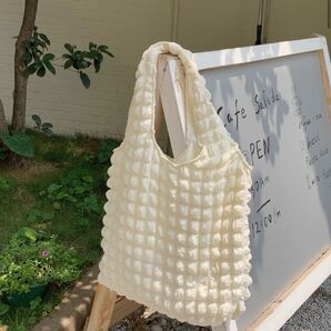 ★お値下げ★ スクエアシャーリング トートバッグ サブバッグ ホワイト 白 レディースバッグ 夏バッグ