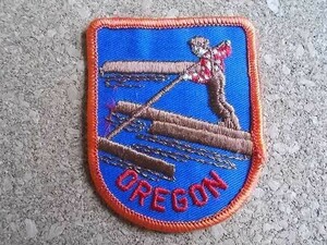 80s OREGON オレゴン州 木材 林業ビンテージ刺繍ワッペン/DIY木工 川流し ワークお土産 旅行アメリカUSAパッチ デッドストック丸太ドゥーパ