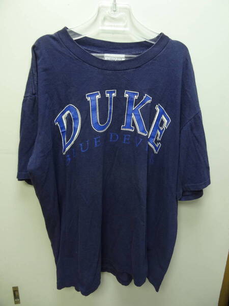 アメリカ USA古着 80-90年代 シングルステッチ デューク DUKE ブルーデビルズ バスケNCAA MADE IN USA メンズ 半袖 紺色Tシャツ XL