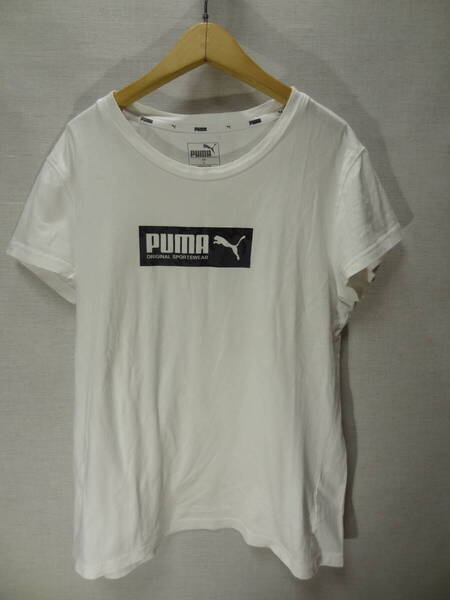 全国送料無料 プーマ PUMA レディース 綿素材 白色 半袖 ボックスロゴプリント スポーツ Tシャツ XL
