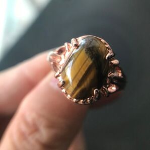 天然石虎眼石.イエロータイガーアイ.リング.金運.仕事運.22号