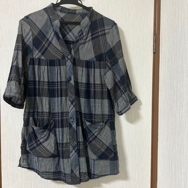 チェック柄チュニック ロングシャツ 羽織り L