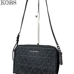 超美品★MICHAEL KORS マイケルコース ショルダーバッグ 黒 ブラック スタッズ 総柄 チェーン レザー 斜めがけ 鞄