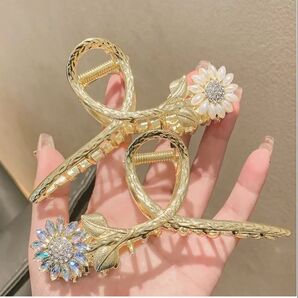 2個セット ひまわり 花 キラキラ 春 夏 バンスクリップ ヘアアクセサリー ヘアクリップ 高見え ヘアアクセ まとめ売り