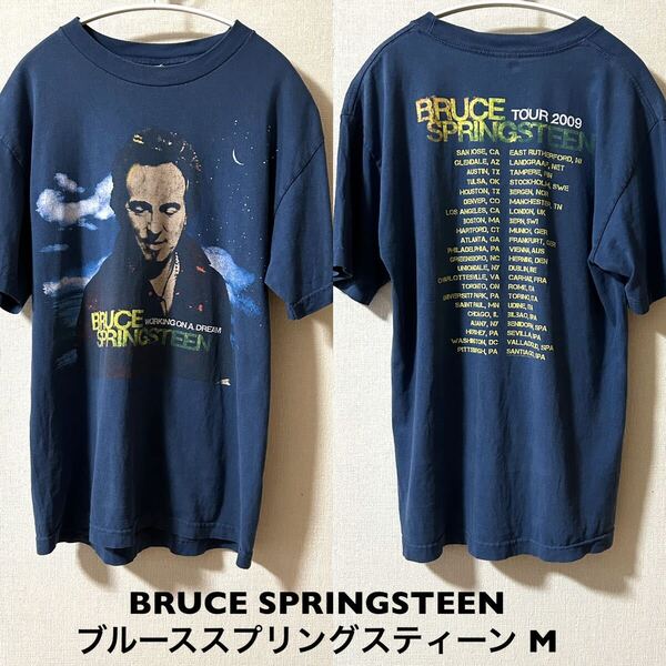 Mサイズ!ブルーススプリングスティーン BRUCE SPRINGSTEEN 古着半袖Tシャツ 穴有り×2 WORKING ON A DREAM TOUR2009