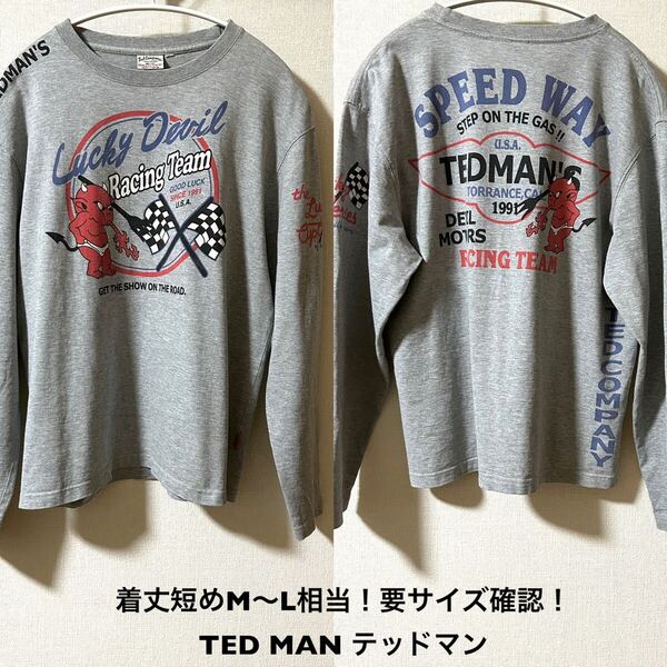 着丈短めM〜L相当!要サイズ確認! TED MAN テッドマン 古着長袖Tシャツ ロンT グレー TEDMAN アメカジ