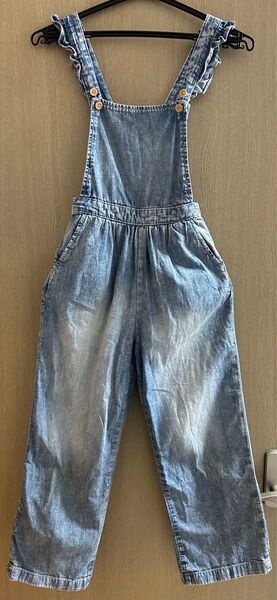 H&M吊り紐フリルデニムサロペットダメージ加工130㎝ used