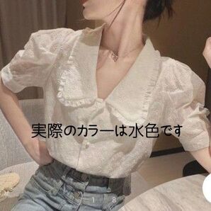 新品 ビックカラー コットンレース パフスリーブ ブラウス ソニョナラ 韓国