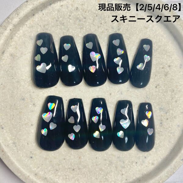 【セール中】ネイルチップ ネイル ハートネイル ブラックネイル 黒 シンプルネイル ホログラム ワンポイント ワンカラーネイル