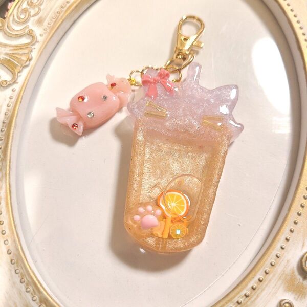 ドリンクキーホルダー オレンジティーにゃんこ