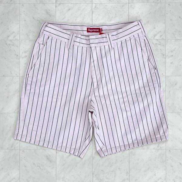 【新品】Supreme シュプリーム【Work short Ligth Pink Stripe】21SS ワークショーツ ハーフパンツ 32inch ライトピンク
