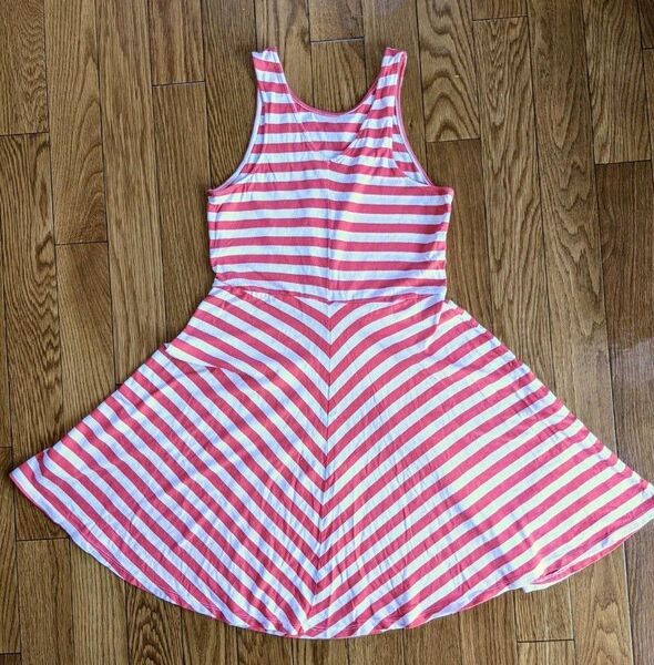 OLDNAVY ノースリーブワンピース 女の子 タンクトップ ストライプ ワンピース 140cm 蛍光ピンク子供服