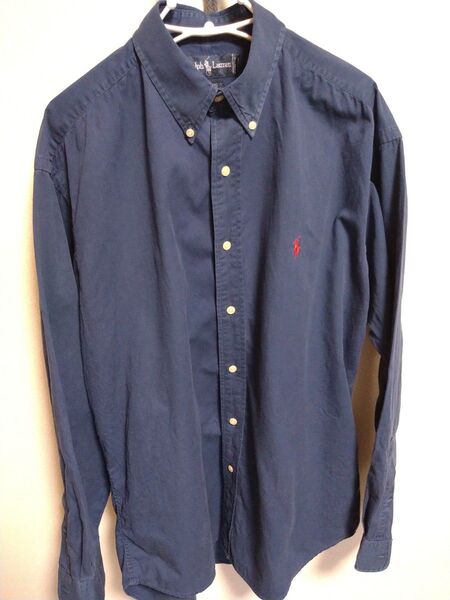 【希少】ラルフローレン RALPH LAUREN 長袖ボタンダウンシャツ ネイビー L 北マリアナ諸島製 ヴィンテージ