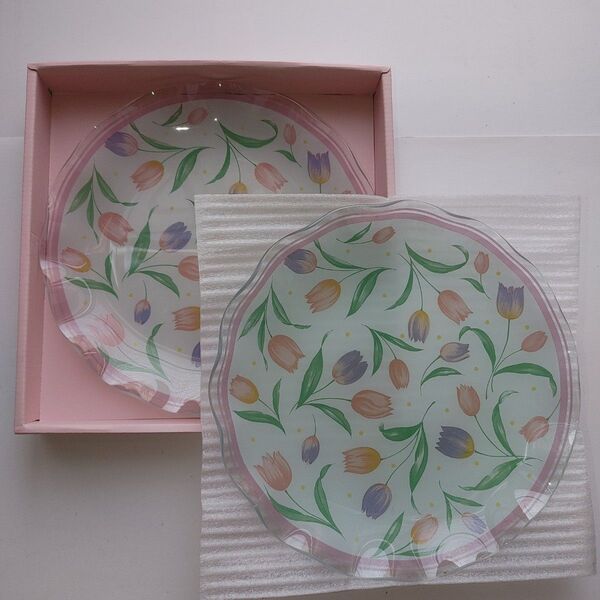 新品★2枚セット/洋食器/中皿/飾り皿/花柄/チューリップ/ピンク