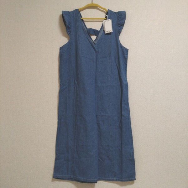 【新品・タグ付き】Lutique デニム 肩フリルワンピース 青 L 夏
