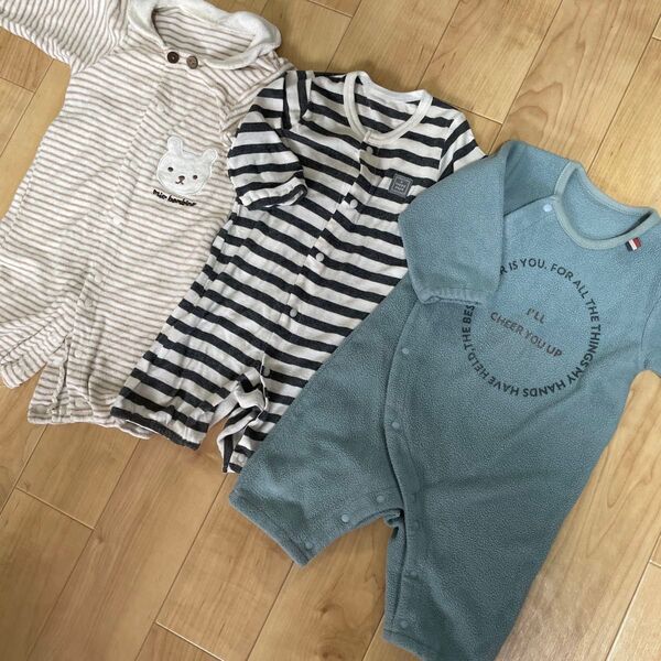 ベビー ベビー服 カバーオール 2way ロンパース ボーダー クマ ロゴ くま 熊