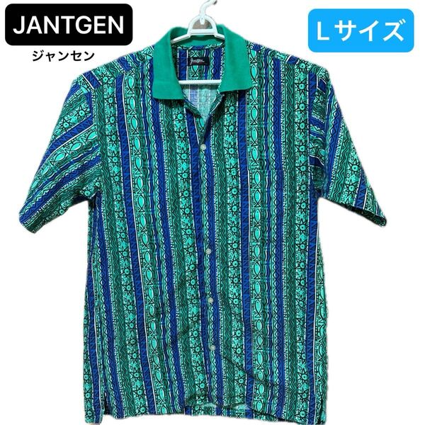 JANTGEN(ジャンセン) 半袖シャツ メンズ Lサイズ 総柄グリーン系 アメカジ 古着