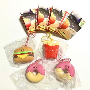 つぶらな瞳のファーストフード fastfood ガチャ ラバーマスコット キーホルダー 4個セット 匿名配送