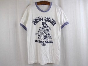 SCREEN STARS■PENN STATE FOOTBALL プリント リンガー Tシャツ ホワイト/M 実寸S程度 80S