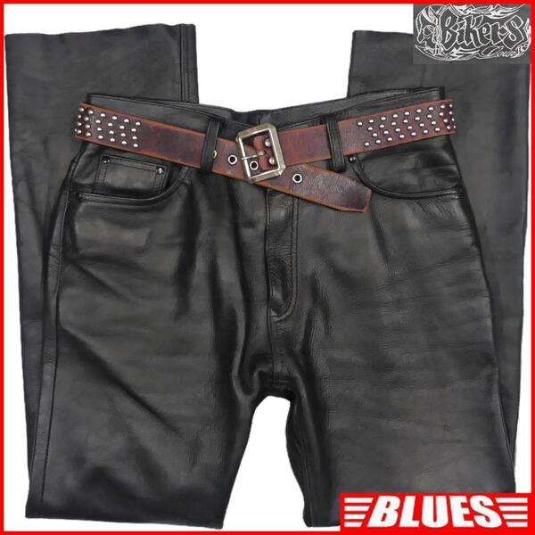 即決★Bikers★W34 レザーパンツ バイカーズ メンズ 黒 本革 ライダースパンツ 本皮 パンクロック ライディング ツーリング