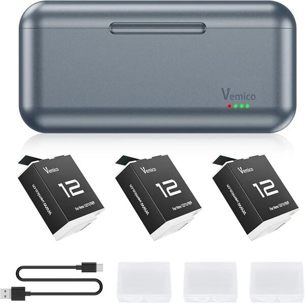 寒冷地 Hero 12 Enduro バッテリー 1800mAh×3個 低温環境下対応 Hero 12/11/10/9 充電器