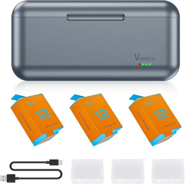 Vemico Hero 12バッテリー 充電器セット 1800mAh*3 Hero 12/11/10/9