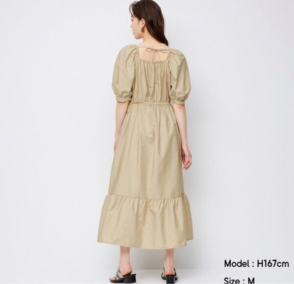GU スクエアネックバックリボンティアードワンピース(5分袖) uvカット