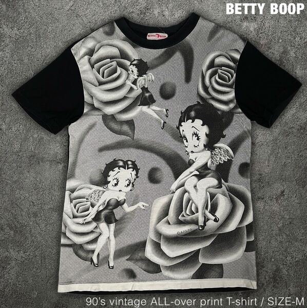 BETTY BOOP 90s ビンテージ 薔薇 フォトプリント Tシャツ ベティブープ 半袖 半袖プリントTシャツ 古着