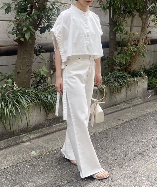 Q.anos キュアノス Shell multi blouse ホワイトデニム サイドボタン