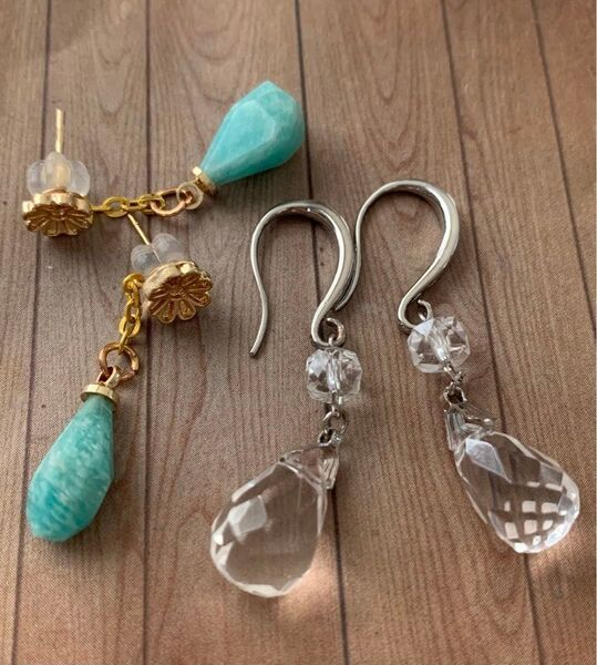 宝石質天然石 夏のピアス2点セット ハンドメイド