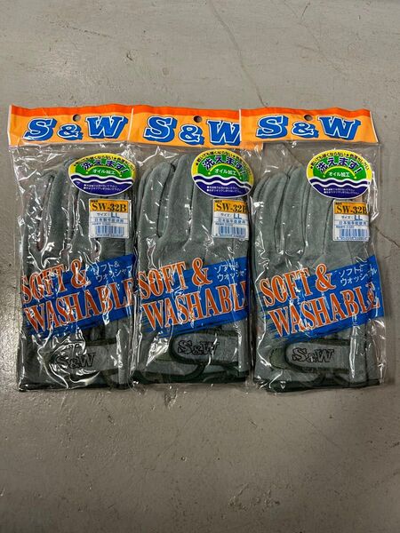 国産牛床皮オイル加工 マジック付き SW-32B 富士グローブ 3双 革手袋 S&W